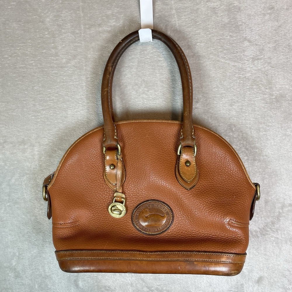 Vtg Dooney Bourke Norfolk Satchel Tan Purse Bag All Weather USA Brown Leather